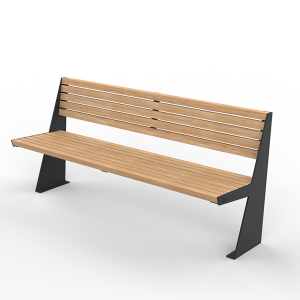 Banc public acier et bois avec dossier et pieds triangulaires