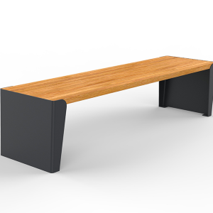Banc public acier et bois à pieds légèrement inclinés