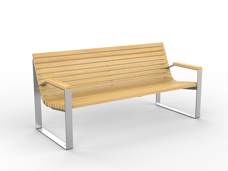 Banc design acier et bois assise et dossier inclinés – Image 2