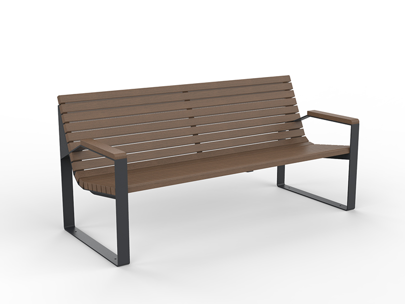 Banc design acier et bois assise et dossier inclinés – Image 3