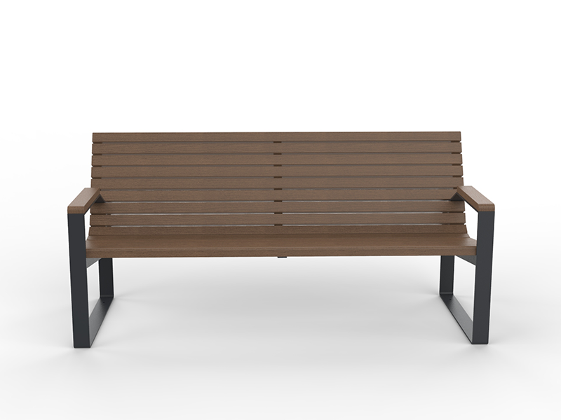 Banc design acier et bois assise et dossier inclinés – Image 4