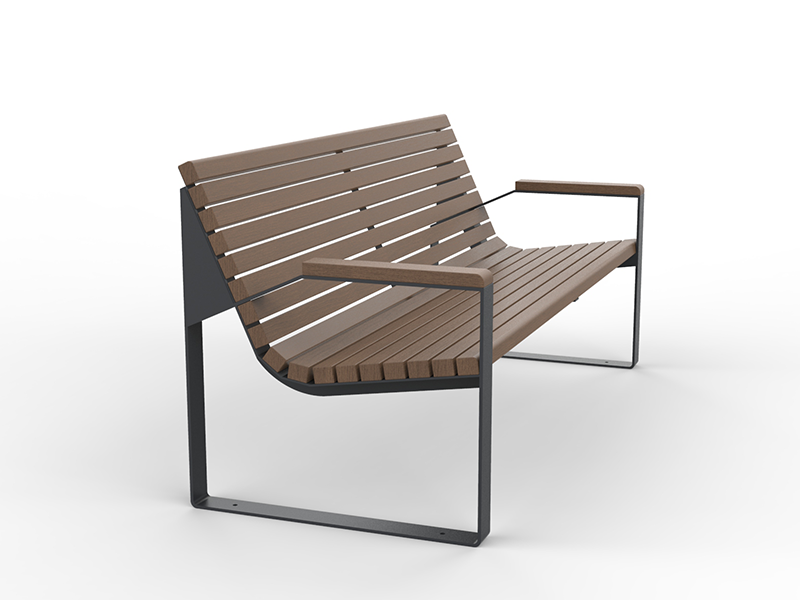 Banc design acier et bois assise et dossier inclinés – Image 5
