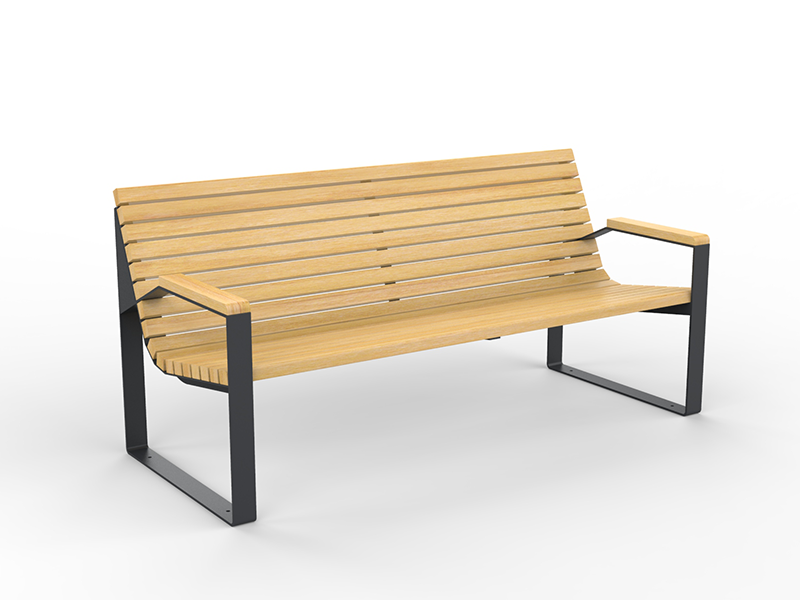 Banc design acier et bois assise et dossier inclinés – Image 6