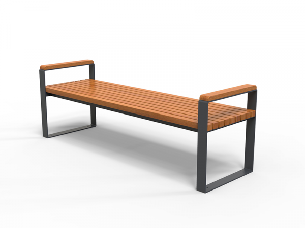 Banc public design minimaliste acier et bois option accoudoirs – Image 2