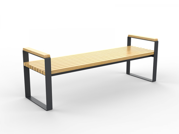 Banc public design minimaliste acier et bois option accoudoirs – Image 3