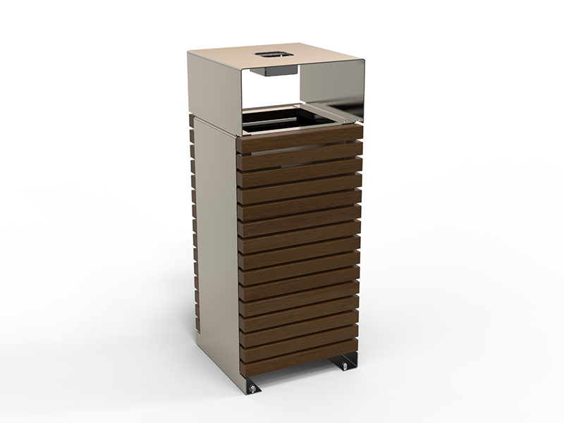 Poubelle urbaine acier et bois avec toit et cendrier – Image 2