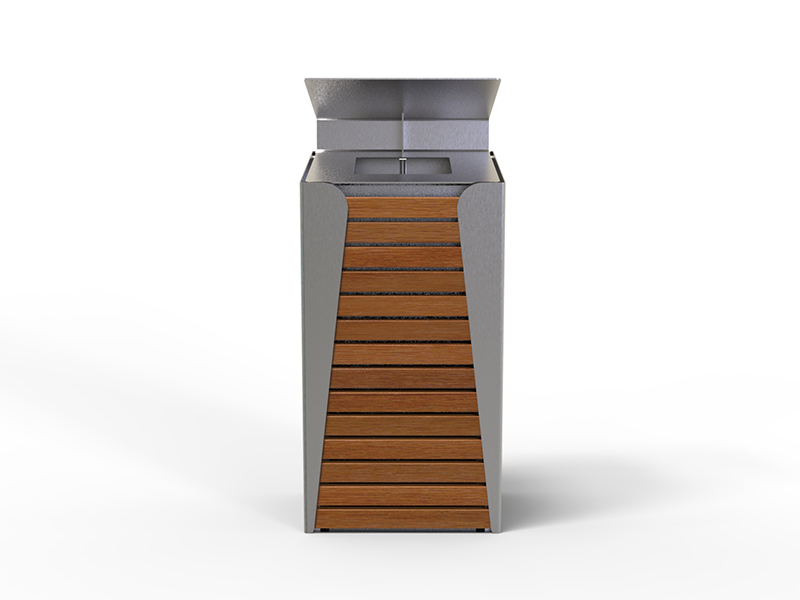 Poubelle urbaine carrée acier et bois avec toit relevable – Image 4