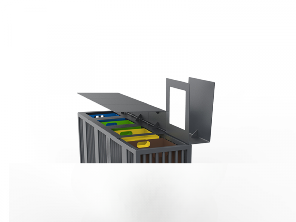 Corbeille de tri sélectif acier design minimaliste avec toit basculant – Image 2
