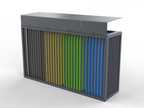 Corbeille de tri sélectif acier design minimaliste avec toit basculant – Image 4