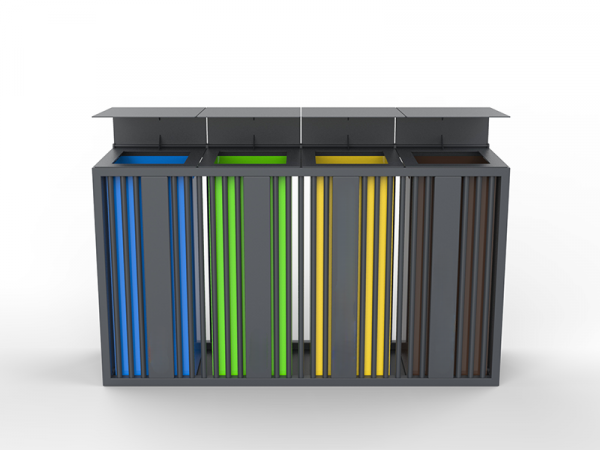 Corbeille de tri sélectif acier design minimaliste avec toit basculant – Image 3