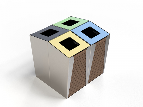 Poubelle urbaine modulaire de tri sélectif acier et bois – Image 3