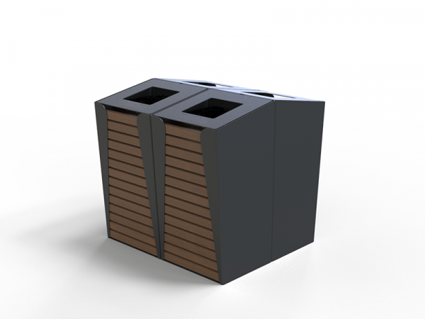 Poubelle urbaine modulaire de tri sélectif acier et bois – Image 4